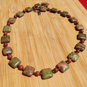 Jay King DTR 925 Sterling Silver Square Unakite and coral Beaded 23" Necklace